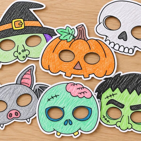 Halloween masks paper template printable coloring craft activity for kids