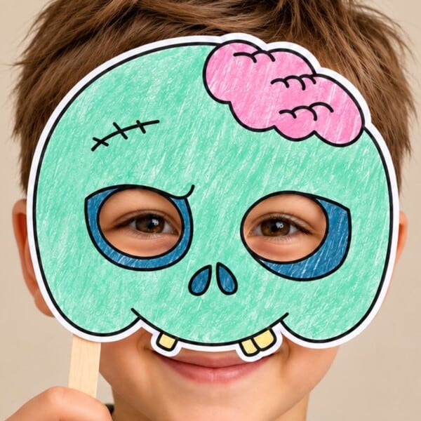 zombie mask paper template printable craft coloring activity for kids