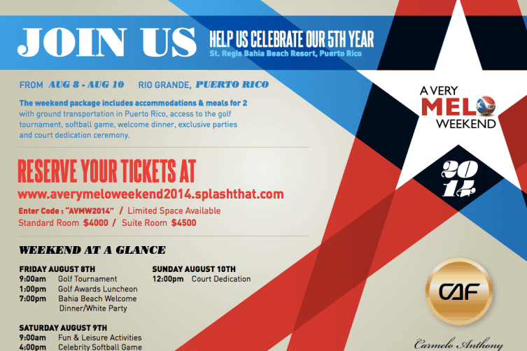 Party with Carmelo Anthony in Puerto Rico Next Month