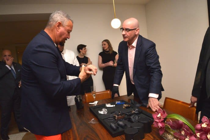 Richard Charlton admiring timepieces with ECJ Luxe’s Giulio Chezzi
