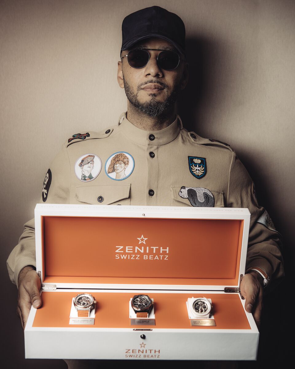 Multi-talented artist Swizz Beatz with the Zenith models that he developed together with the Swiss brand