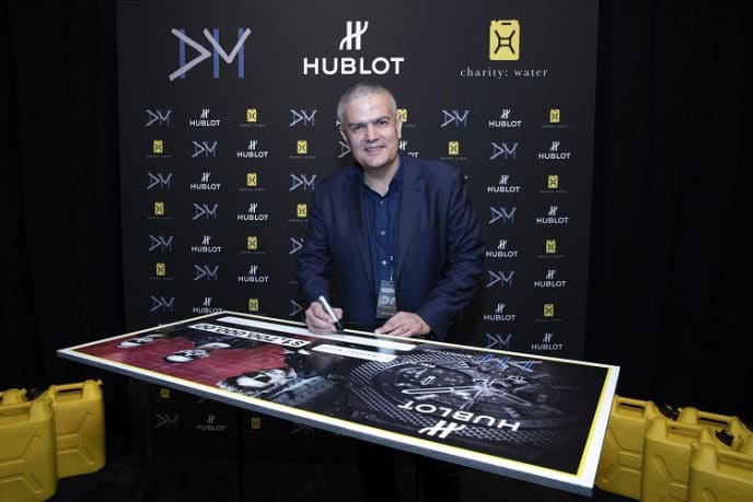 The $1.7 million check for charity water is signed by Hublot CEO, Ricardo Guadalupe. /  Photo Credit: Hublot