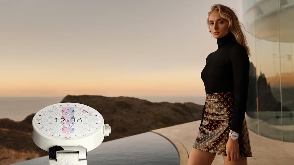 Louis Vuitton Launches New Ad Campaign For Tambour Horizon Watch Featuring Sophie Turner, Justin Theroux & More