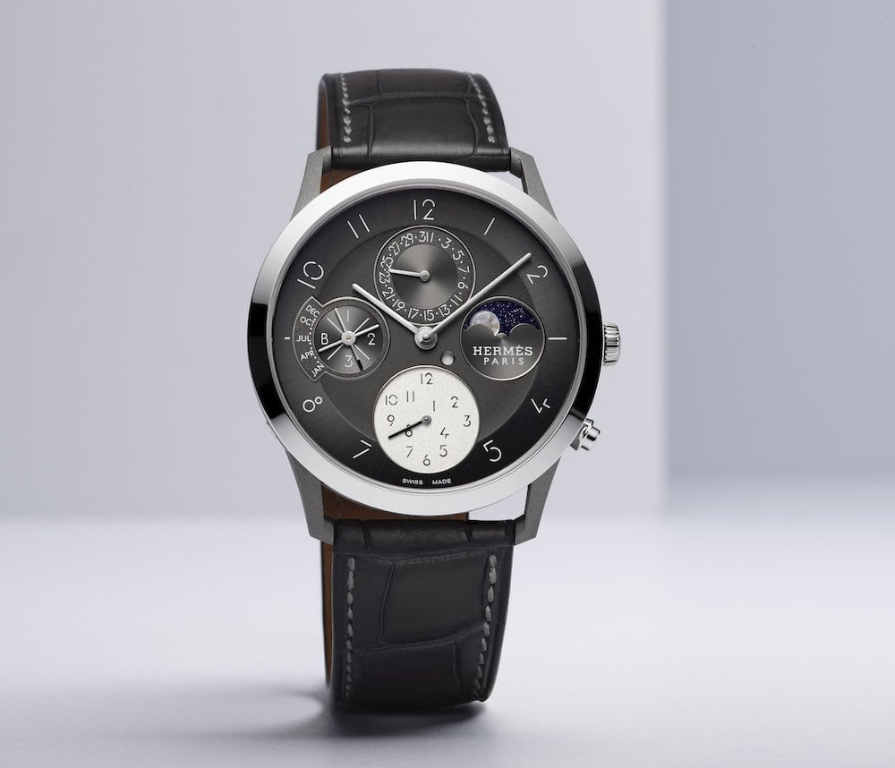 Hermès Slim d'Hermès Quantième Perpétuel in titanium with platnium bezel 
