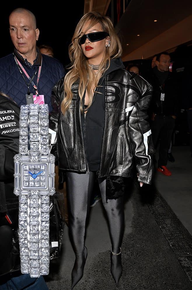Rihanna Steps Out In a Custom Jacob & Co. Anklet Watch at the Inaugural F1 Grand Prix in Vegas