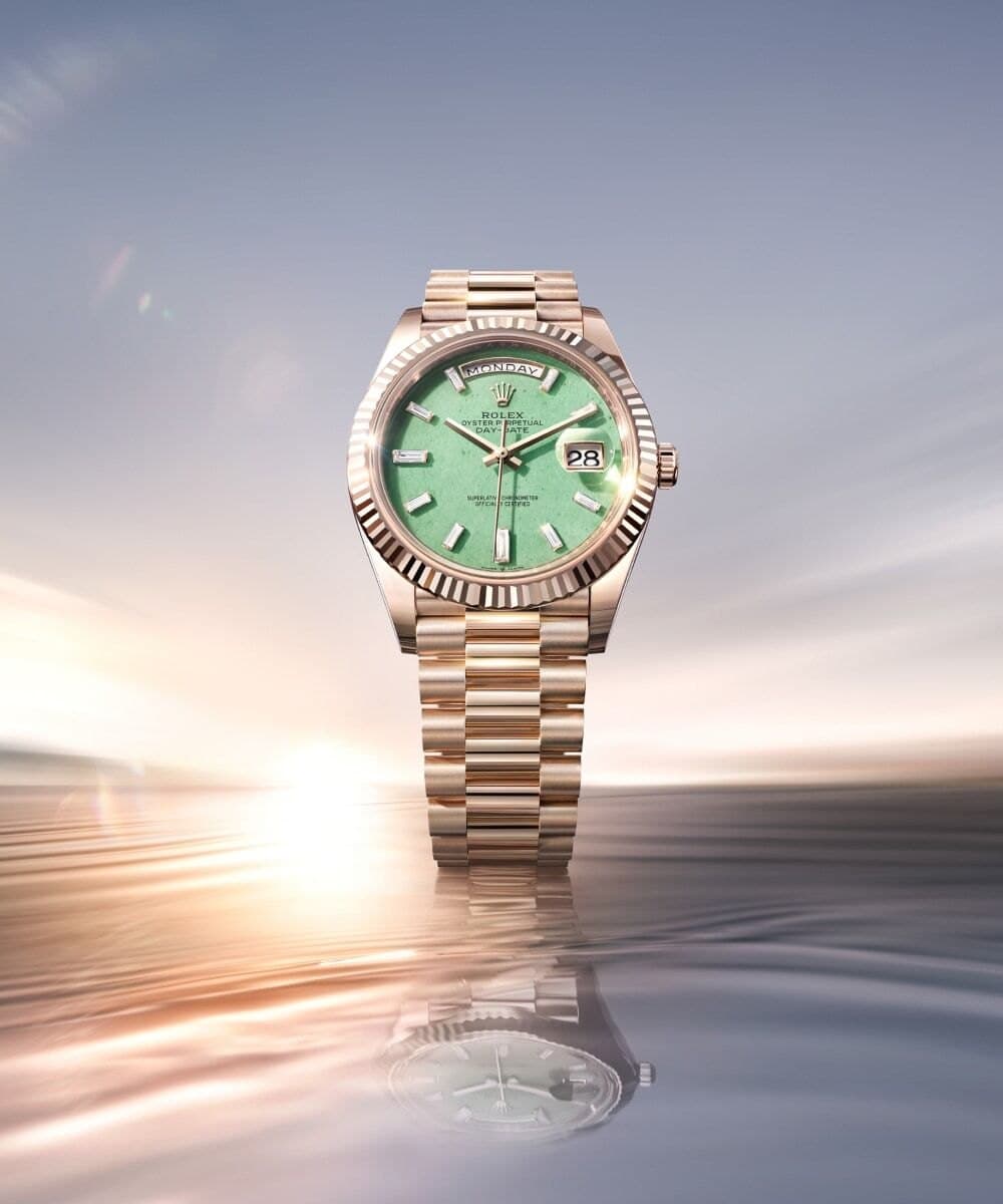 Rolex Day-Date 40 in Jubilee Gold with light green aventurine dial