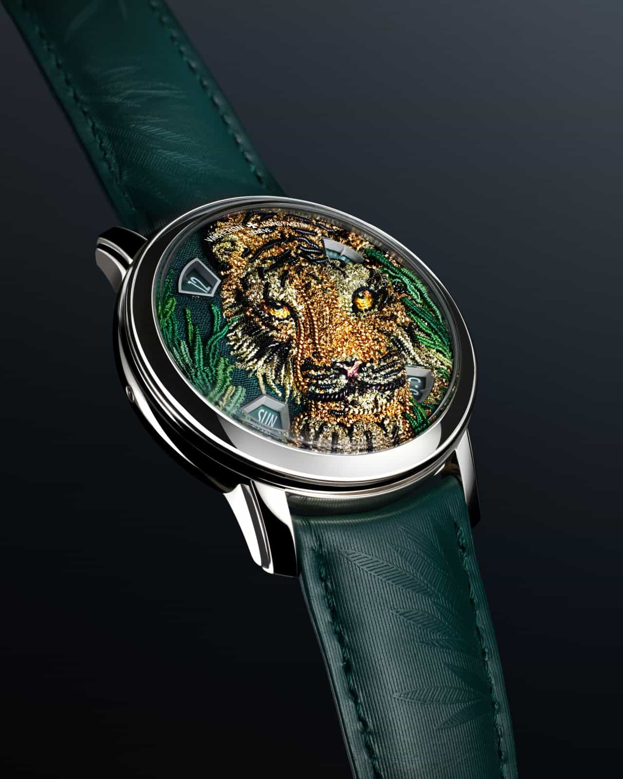 Vacheron Constantin Metiers d Art Tribute to the Animal Kingdom Tigerbroidery dial embroidered in 9-karat gold wire by Laura Baverstock
