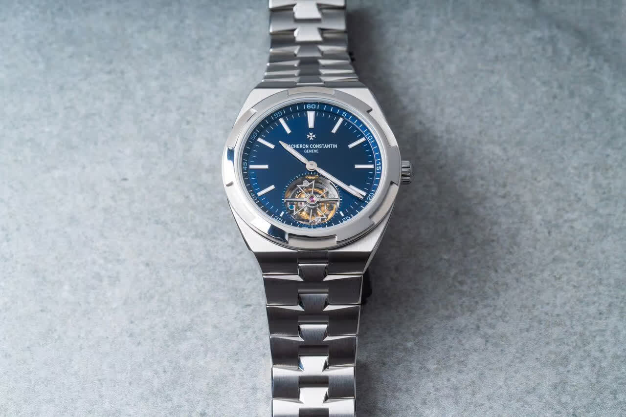 Vacheron Constantin Overseas steel sports watch with blue dial and tourbillon