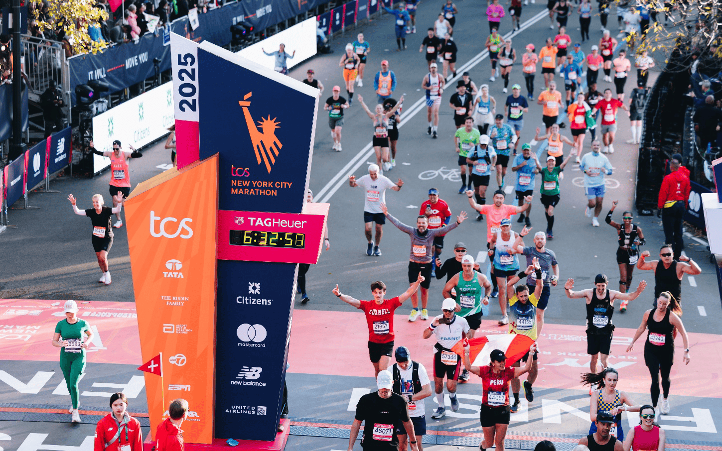 TAG Heuer official race clock at the finish line of the 2025 TCS New York City Marathon