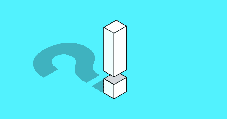 A graphic of an exclamation point emerging from a question mark on an orange background.