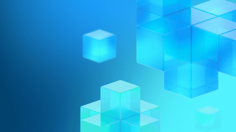 image of a gradient background with blue and green floating cube configurations