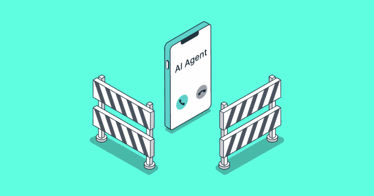 An illustration of a phone labeled "AI agent" with two construction barriers blocking its path forward.