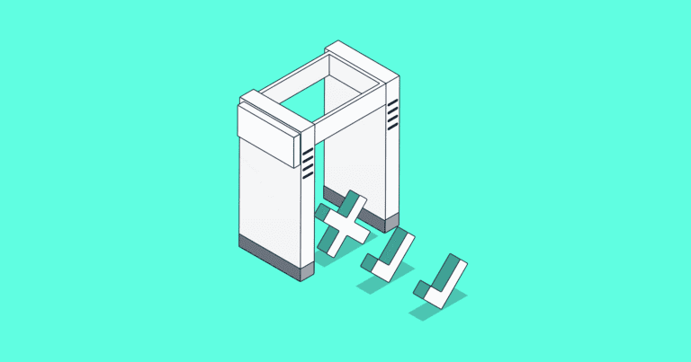 An illustration of Xs and check marks going through a detector on a teal background.