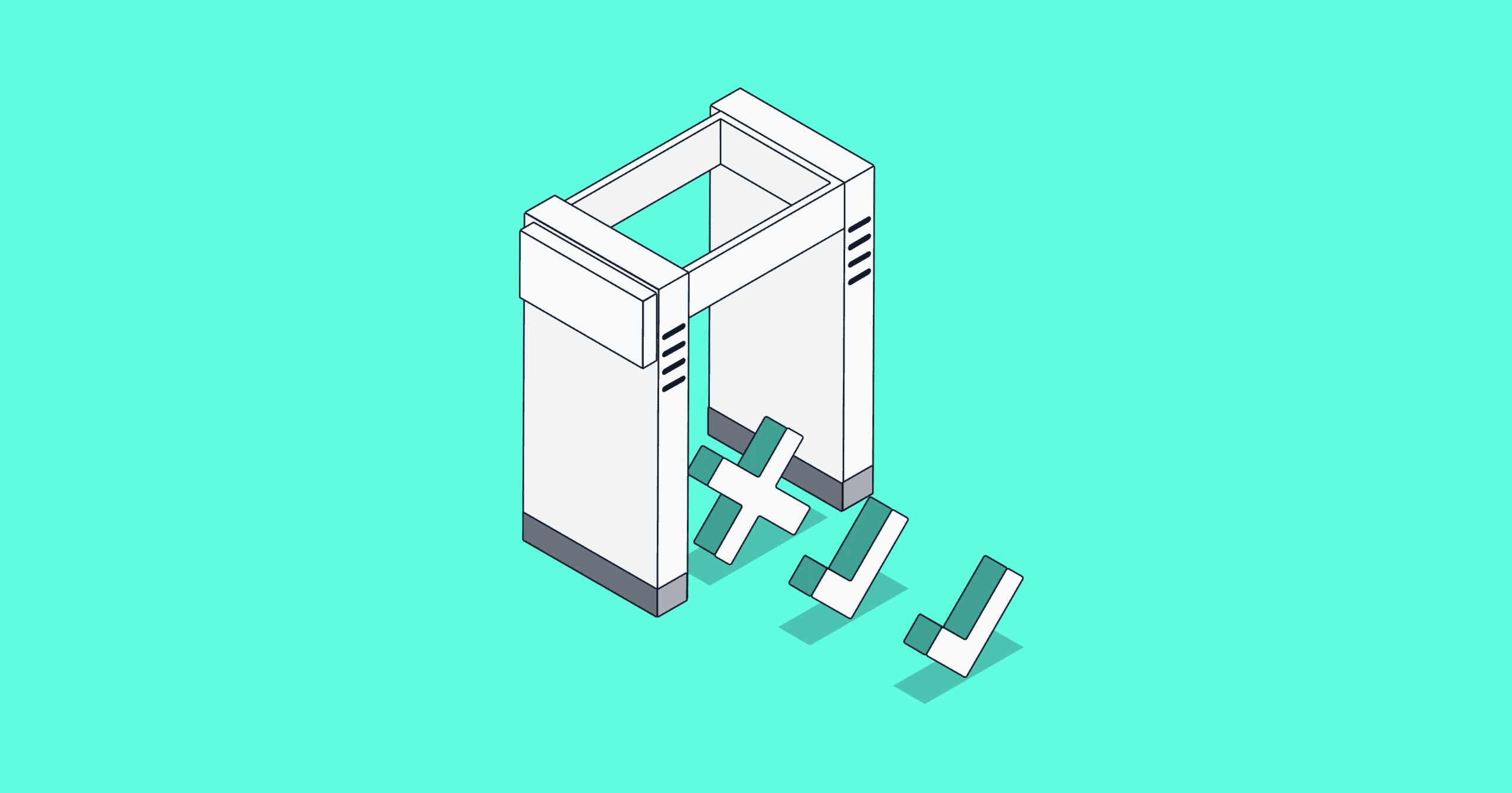 An illustration of Xs and check marks going through a detector on a teal background.
