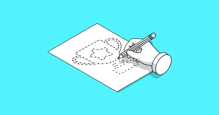 An illustration of a hand with a pencil tracing an image of a trophy.
