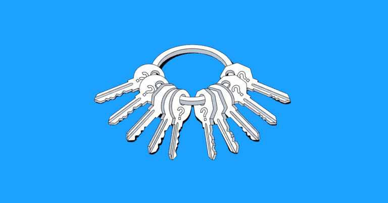 An illustration of keys on a ring on a blue background.