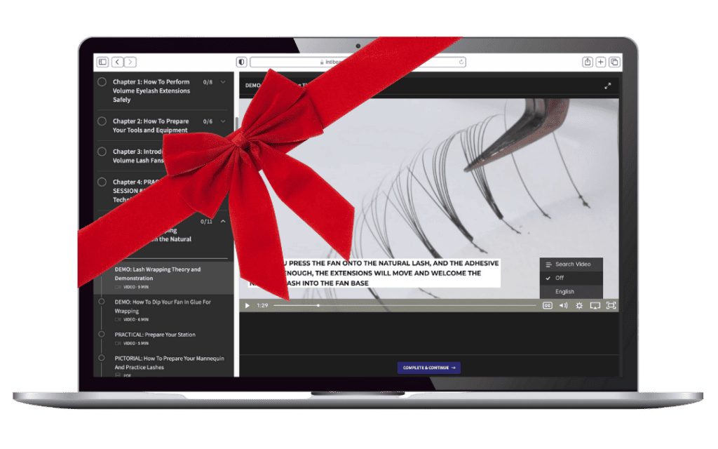 A laptop showing a classic eyelash extensions online course