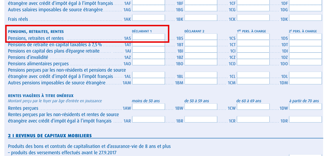 Case 1AS du formulaire de déclaration des revenus