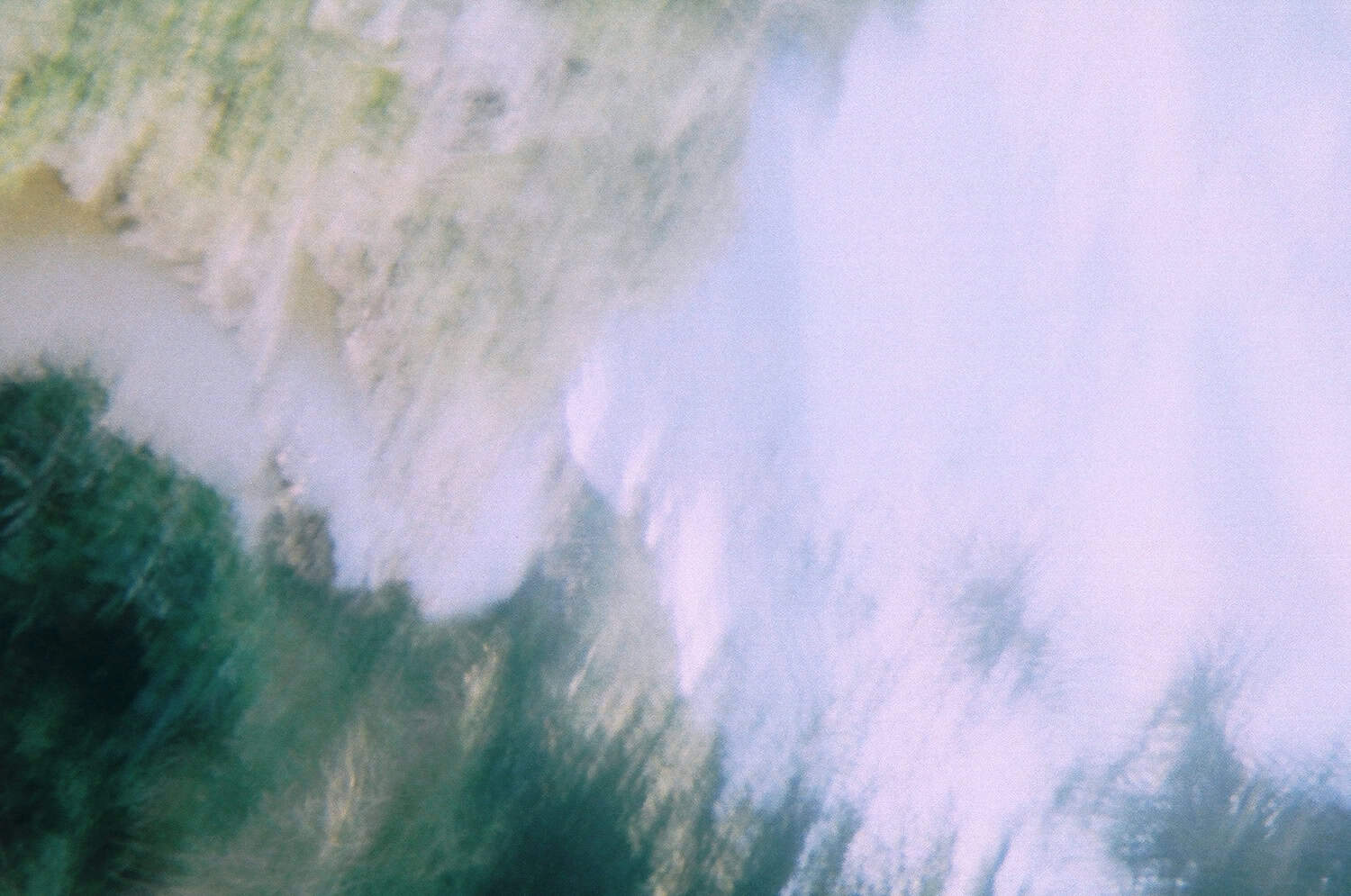 a stylised, blurry photograph of trees and sky