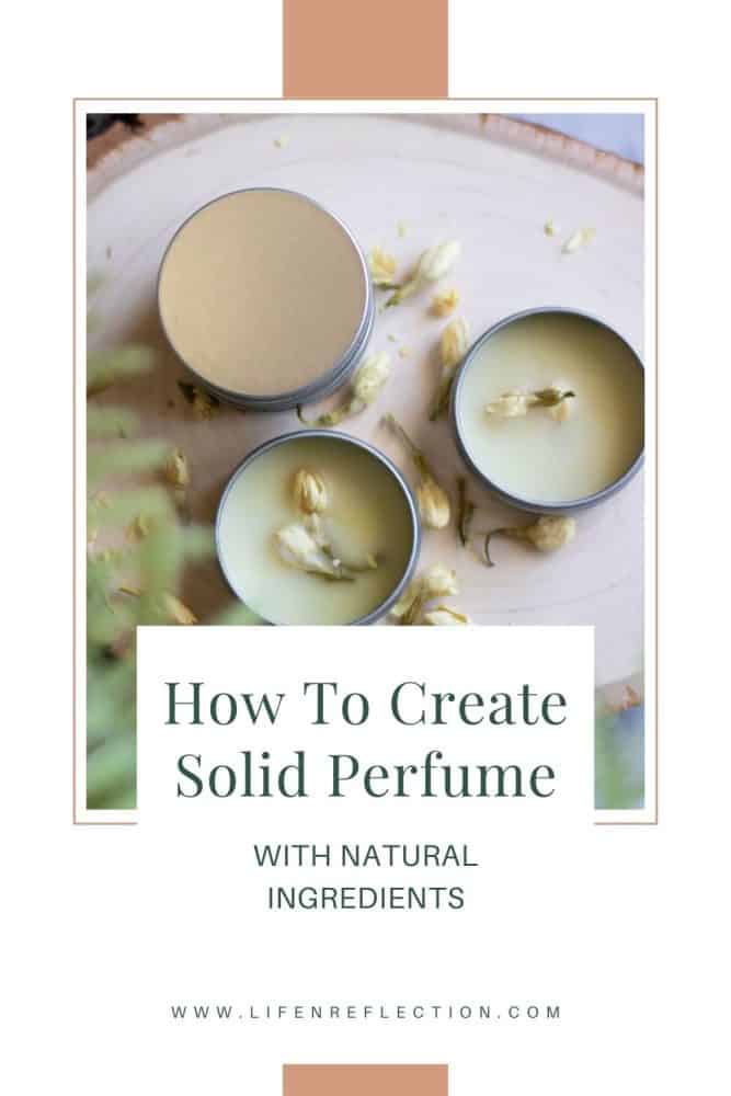 small, round silver tins of solid perfume with dried jasmine flowers embedded inside.
