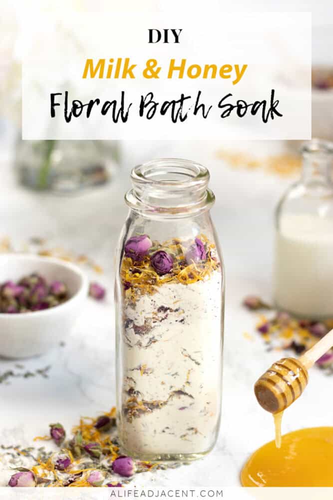 This DIY milk and honey floral bath soak is moisturizing, soothing and incredibly appealing to the senses.