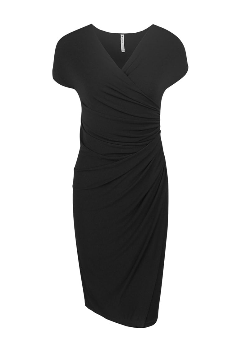 LoveIt Black Wrap Dress with Cap Sleeves WR-5 FT653 Front