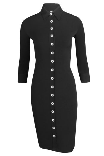 LoveIt Black Button Down Shirt Dress FVN-6-D FT653