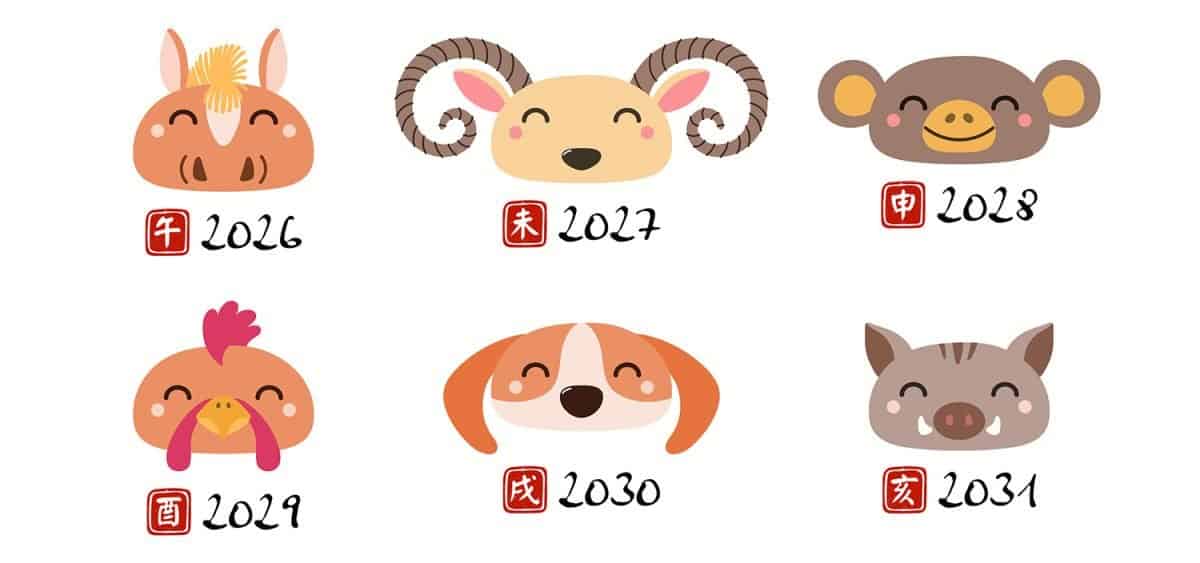 Cavallo, Capra, Scimmia, Gallo, Cane E Maiale Animali Dello Zodiaco Cinese