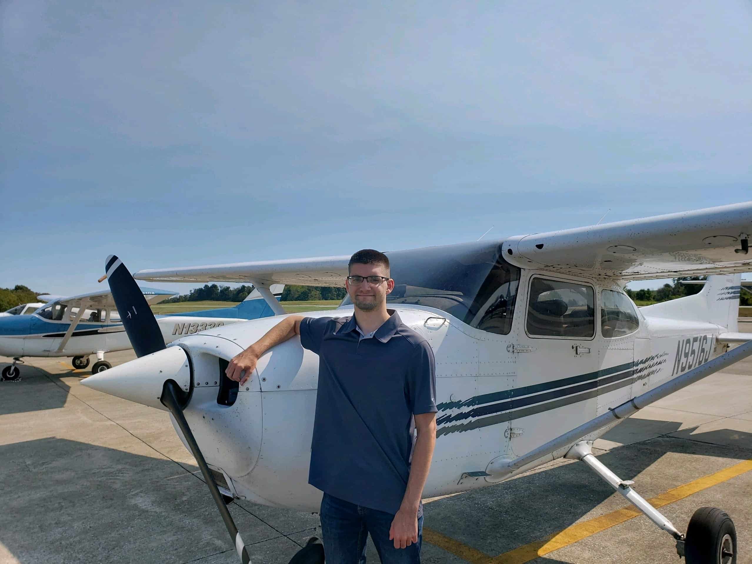 Private pilot training in a Cessna 172 aircraft at the flight school.