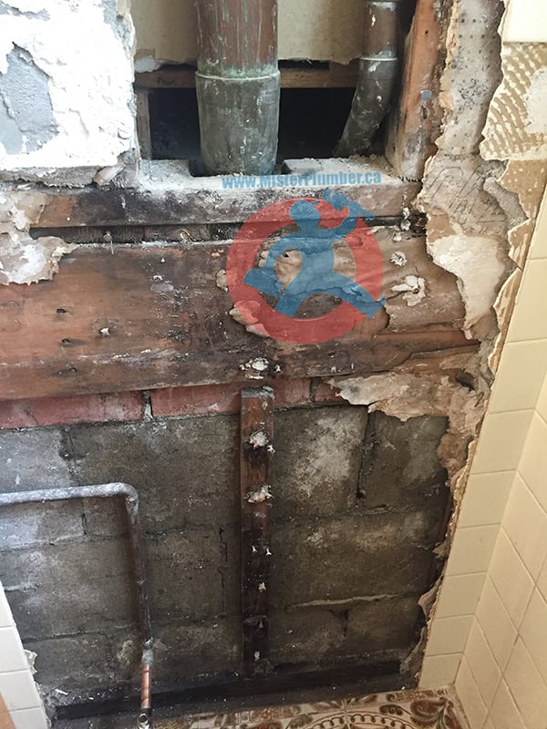 Water damage from broken drain stack