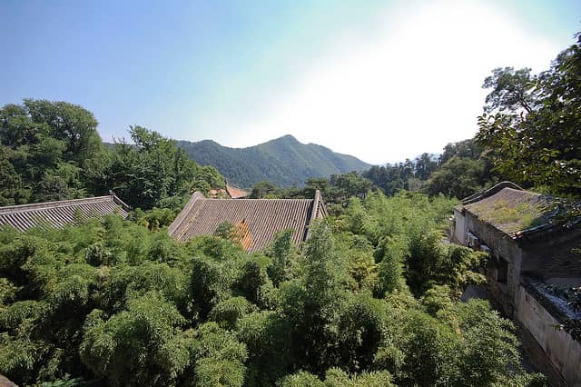 Chinese hotpot meal with simmering broth and plates of fresh ingredients on a restaurant table