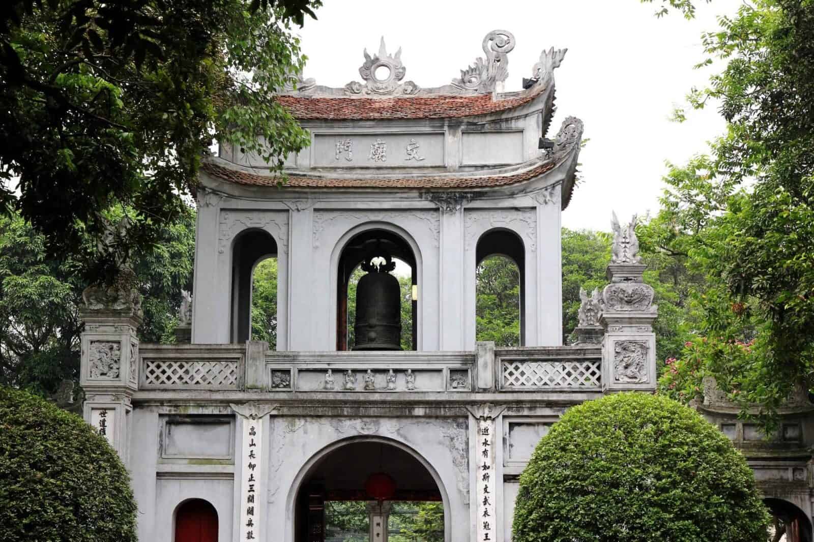 View of the Temple of Literature courtyard and traditional architecture in Hanoi, Vietnam