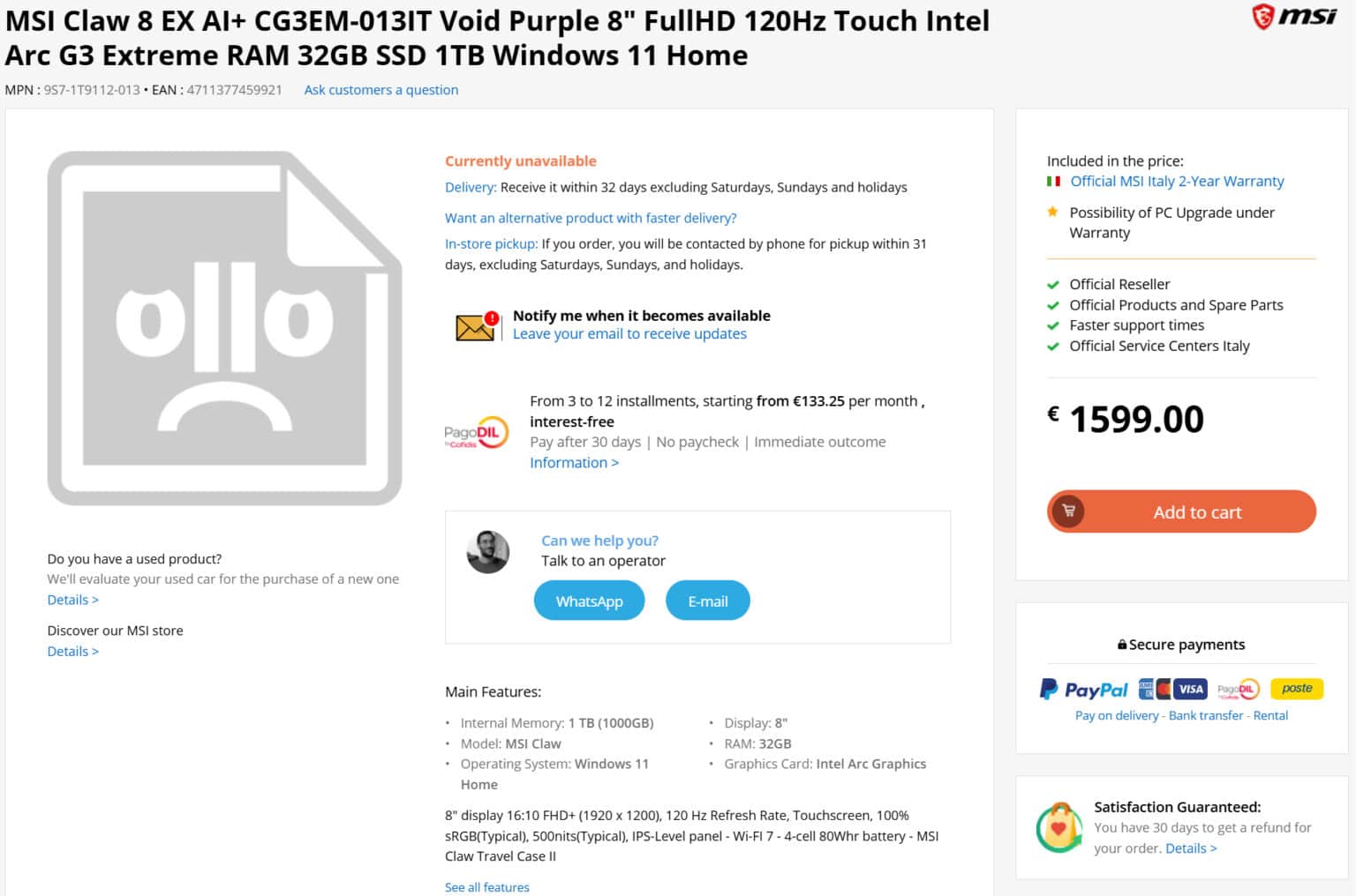 Unannounced MSI Claw 8 EX AI+ handheld appears at online retailer with ...