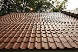 Terracotta metal roof styled to mimic traditional clay tiles.