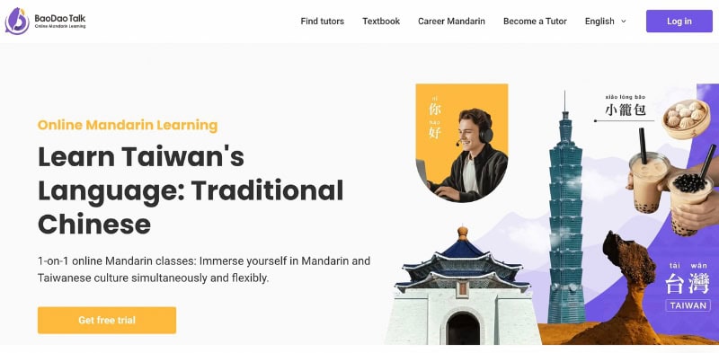Screenshot of the homepage of BaoDa Talk, a website for finding Taiwanese Mandarin tutors online