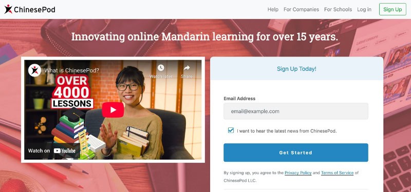 Screenshot of the homepage of ChinesePod Mandarin podcasts