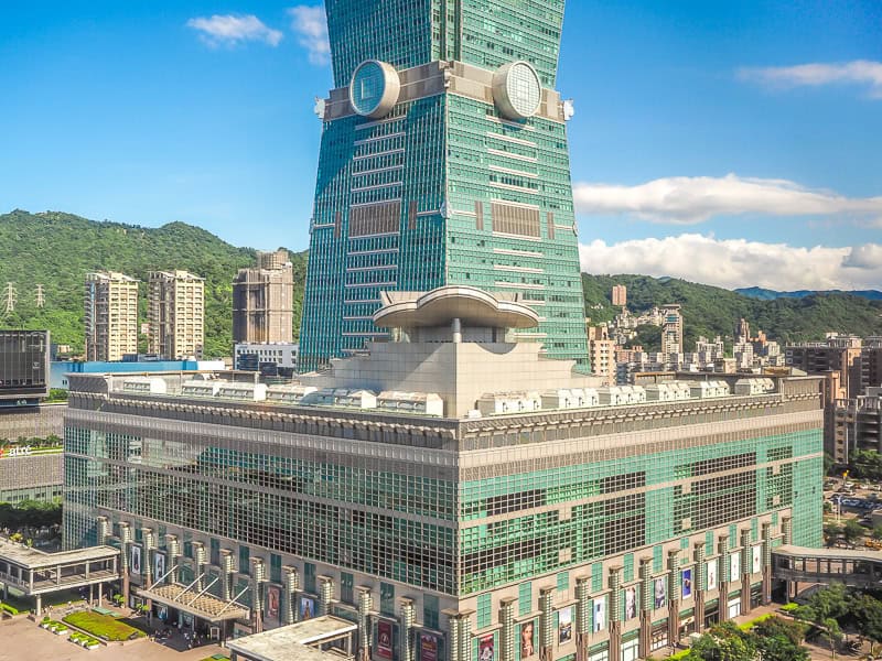 A large square mall at the base of Taipei 101