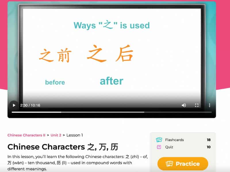 Screenshot of a webpage teaching how to use the Chinese character 之