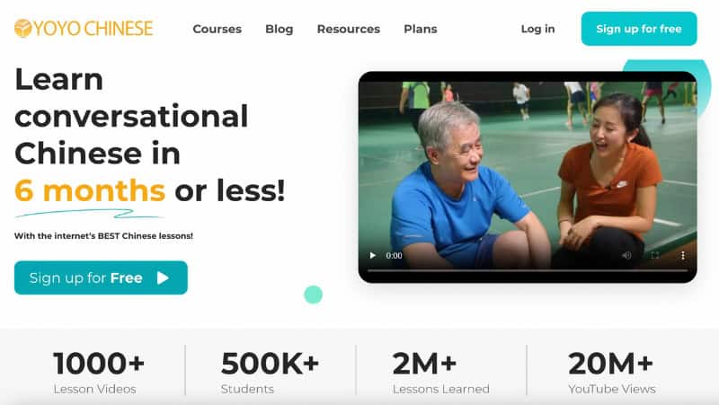 Screenshot of the homepage of Yoyo Chinese learning platform