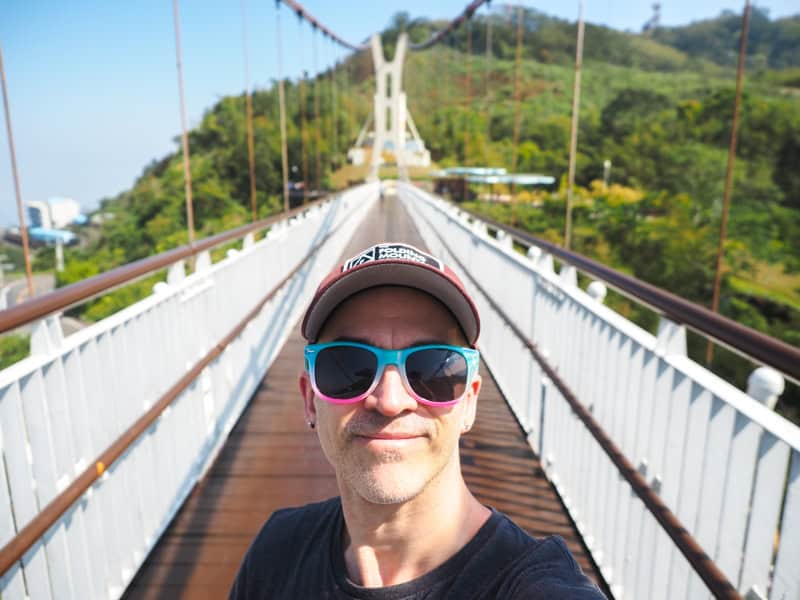 Selfie of Nick Kembel standing on Taiping Suspension Bridge in Meishan township, Chiayi