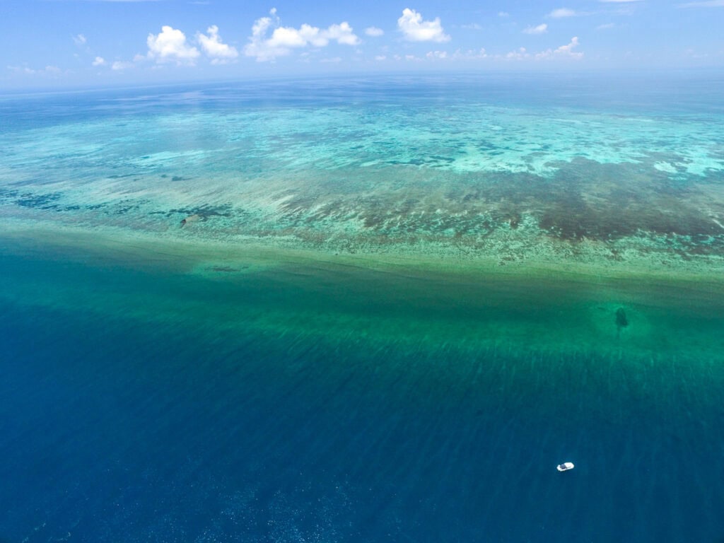 An aerial view of the enormous Dongsha Atoll in the sea of Taiwan