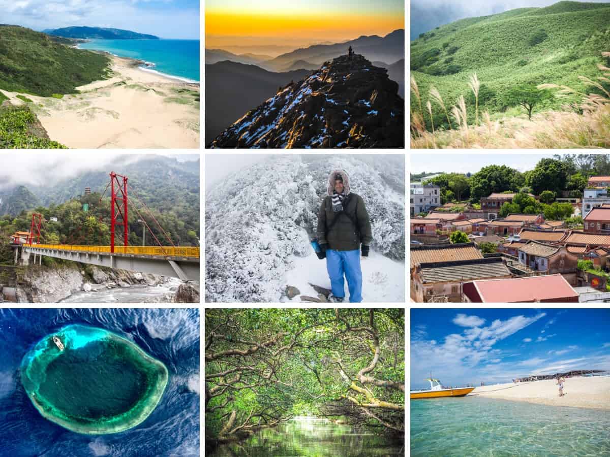 Collage of nine different national parks in Taiwan
