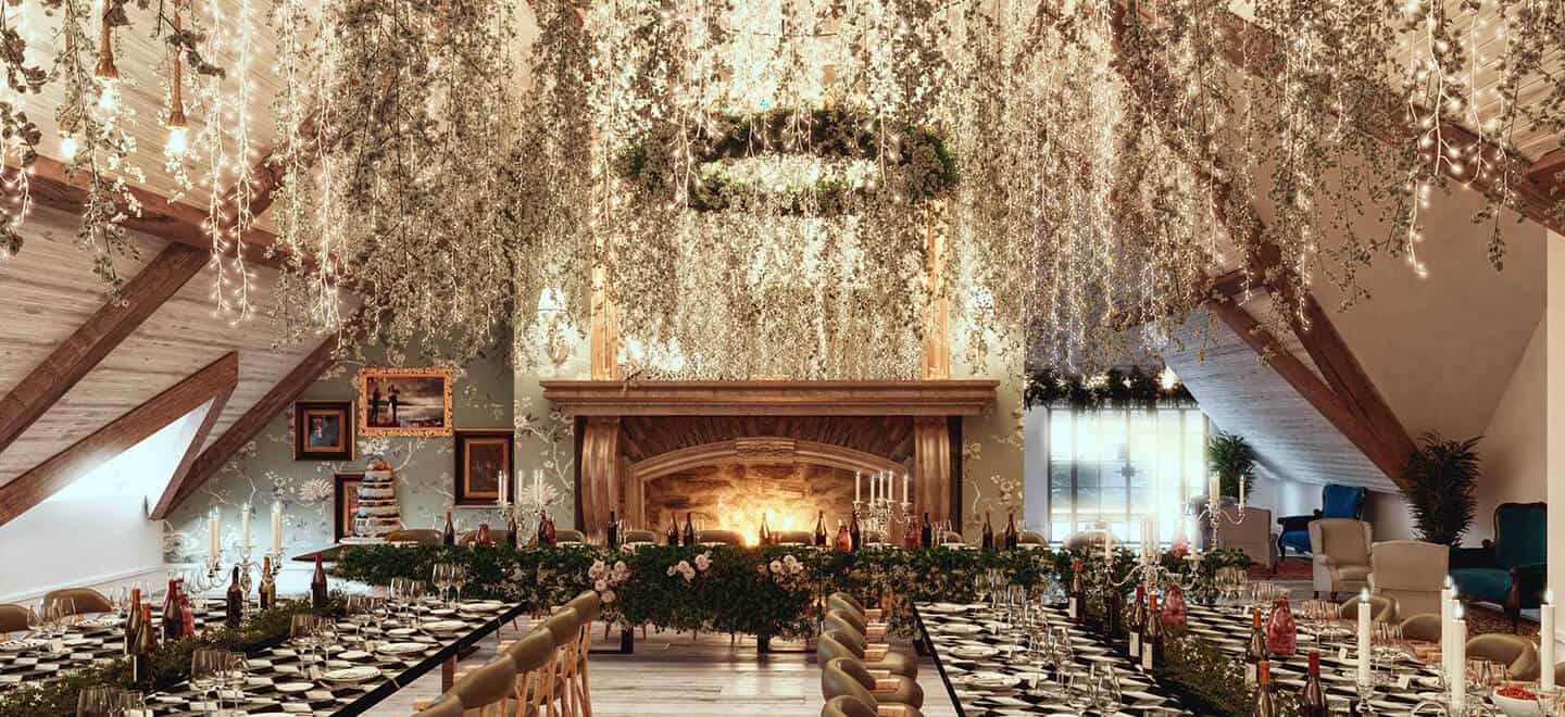 Decadent Fairy Lights Hanging Over Table At The Loft Templeton Unique Wedding Venue Co Antrim Gay Wedding Guide 1