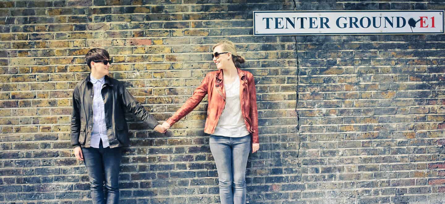 Engagement Shoot By Wall And London Sign Lesbian Wedding Photography Daria Nova Photography Via Gay Wedding Guide 6