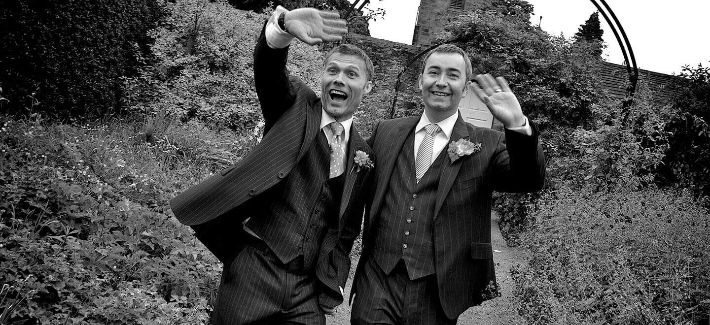 Gay Grooms Walking In Garden Image By Tony Hall Gay Wedding Photographer Derby 6