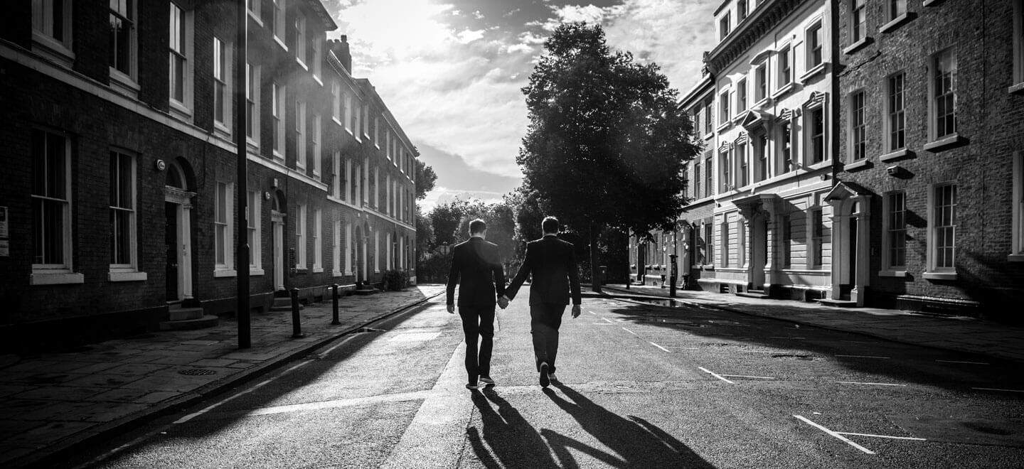 Neil And Ryan Walking Down The Street By James Tracey Gay Wedding Photography Via The Gay Wedding Guide 6