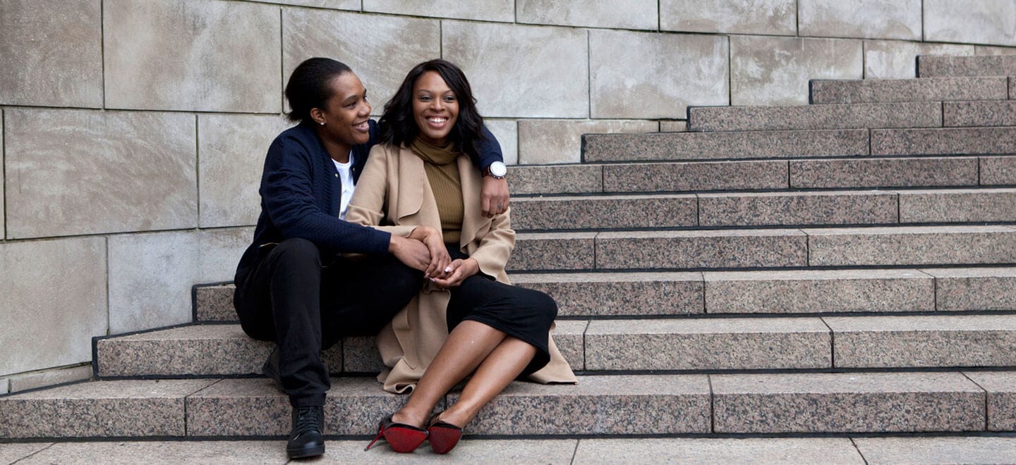 Sitting On The Stairs Allison And Naomi Engagement Shoot Copyright Hazel Buckley Photography Via The Gay Wedding Guide 4 1