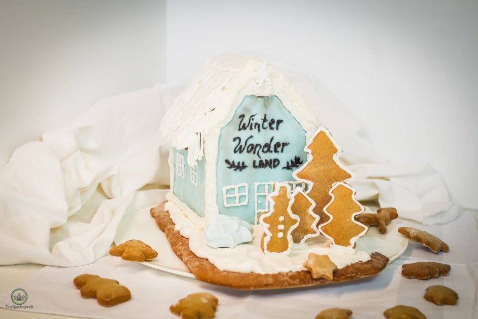 klassisches Lebkuchenhaus zum Selbermachen verziert mit Royal Icing Zuckerguss und Fondant - Foodblog Topfgartenwelt