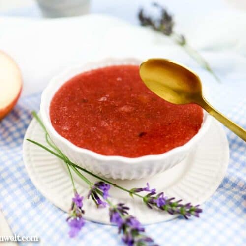 reine Pfirsichmarmelade mit Lavendel, Vanille und Thymian als besondere Variation | Weinbergpfirsichmarmelade - Foodblog Topfgartenwelt