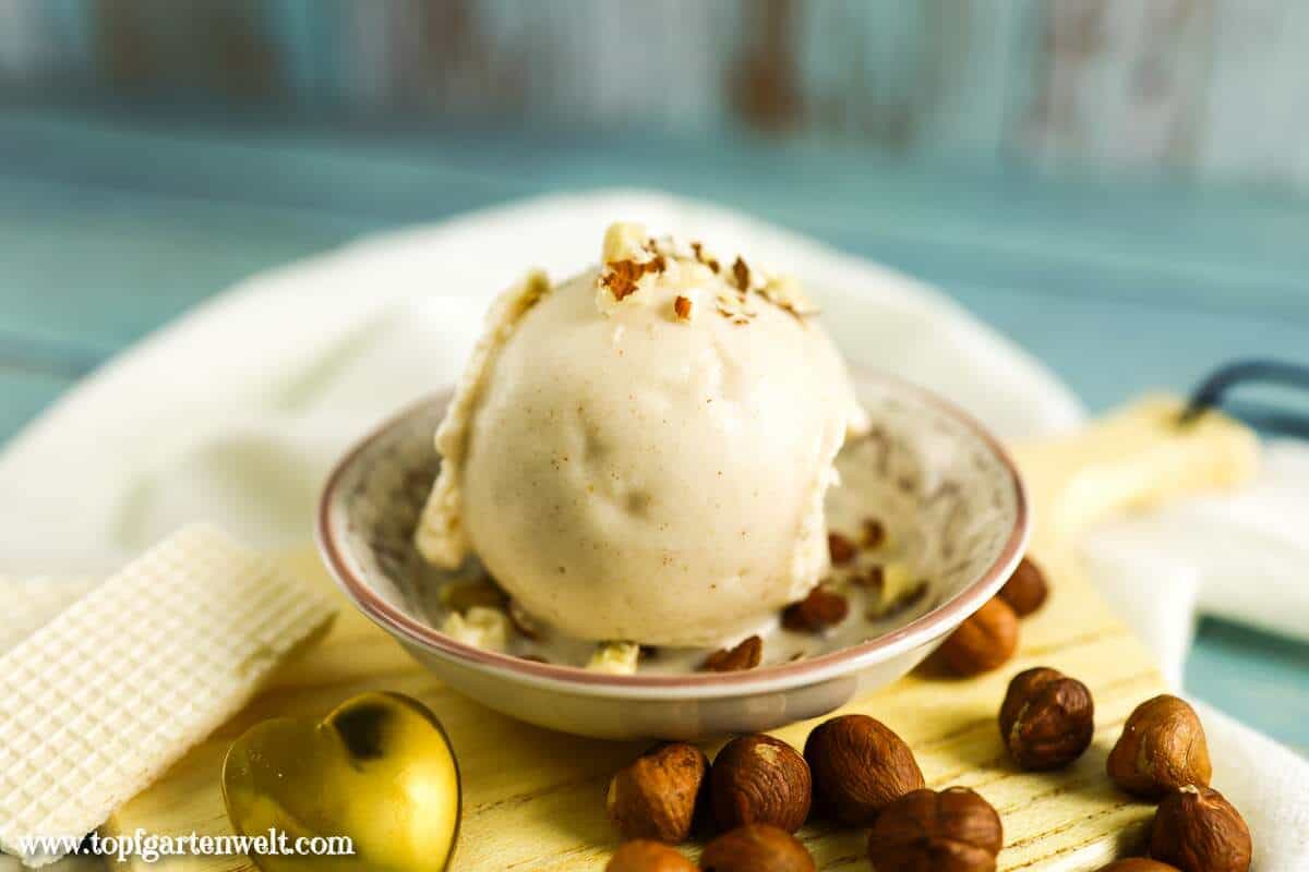 italienisches Haselnusseis ohne Ei mit Haselnussmus aus der Eismaschine - Foodblog Topfgartenwelt